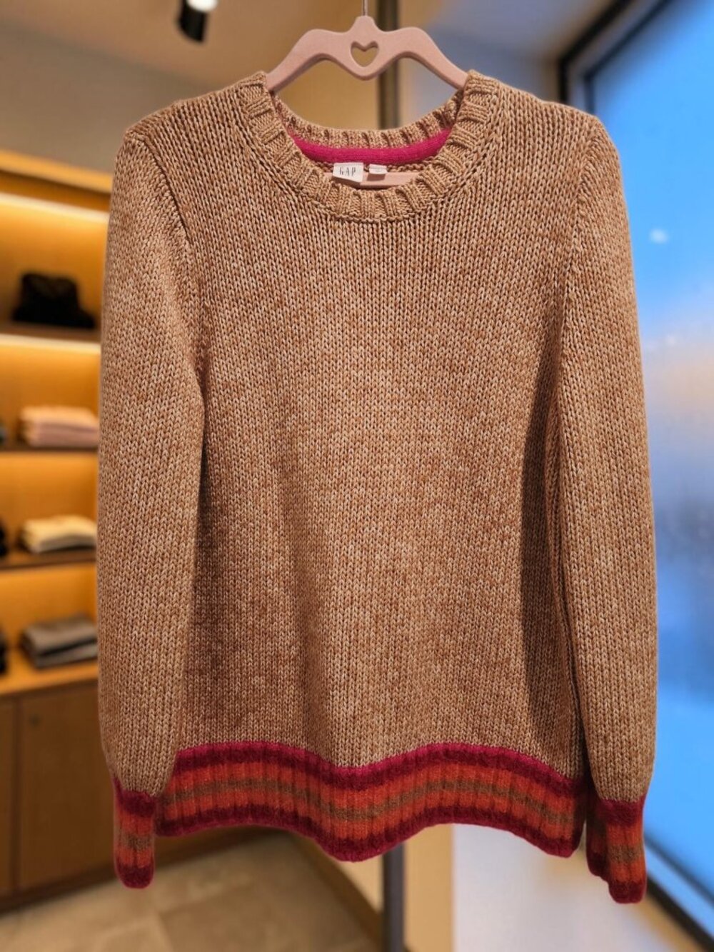 GAP Camel Heather Alpaca-Wool Blend Chunky Knit Crewneck Sweater - Size L